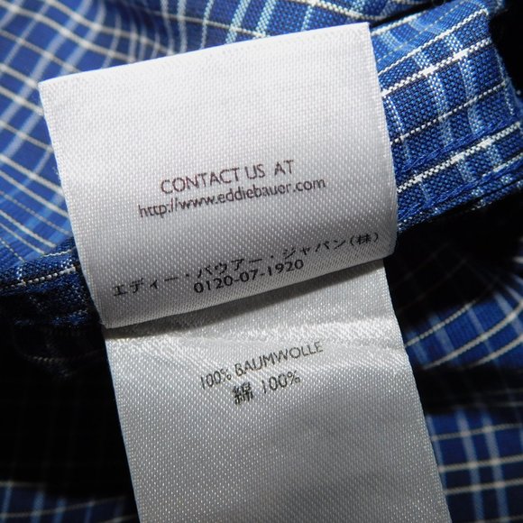 Eddie Bauer Mens TXL Tall XL Blue white Plaid long Sleeve Button Front Shirt - Picture 5 of 8